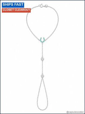 925 Sterling Silver Hand Chain Finger Bracelet with Turquoise Enamel Horseshoe